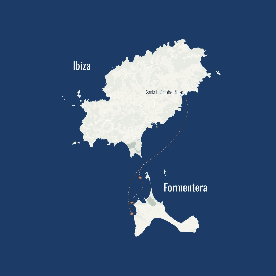 Boat rental in Ibiza to Formentera and caves - Route 2 map